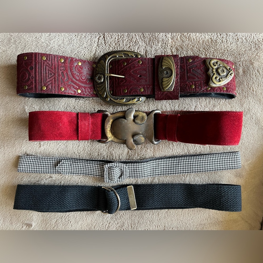 Set of Six Stylish Belts in Red, Black, and Patterned Designs
